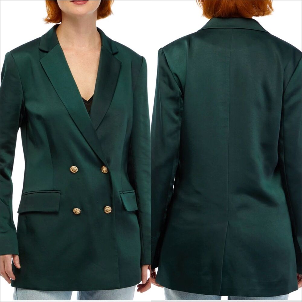 Sam Edelman Braellynn Blazer Jacket Size XL NWT Darkest Spruce Satin Two Button